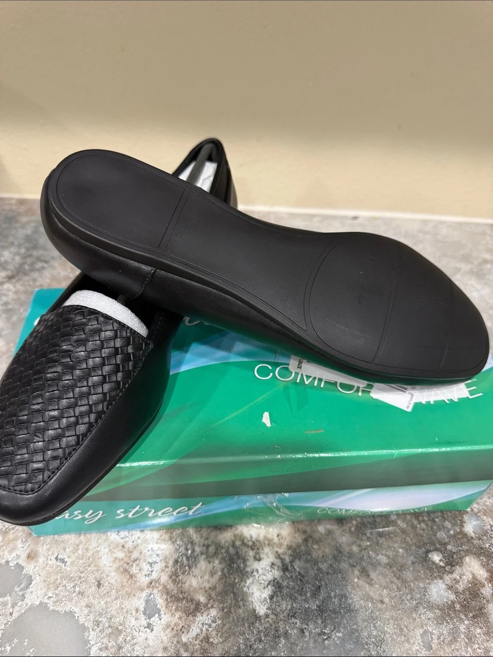 easy street Black Woven Leather Flats